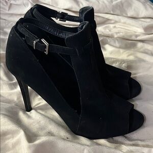 Women's Black Open-Toe Ankle Strap Stiletto Heels
